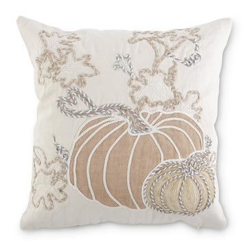 White Pumpkin Embroidered Fall Pillow