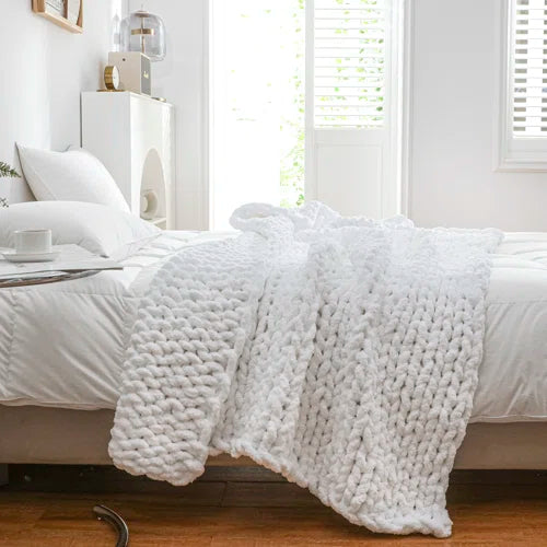 Chenille Chunky Knit Throw-Ivory : 50x60