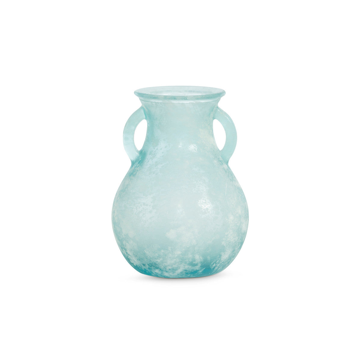 Glass Vase with Handles, Frosted Seafoam, Small